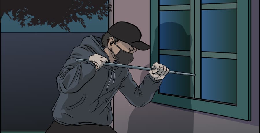 Illustration of burglar forcing entry through a window in Abilene